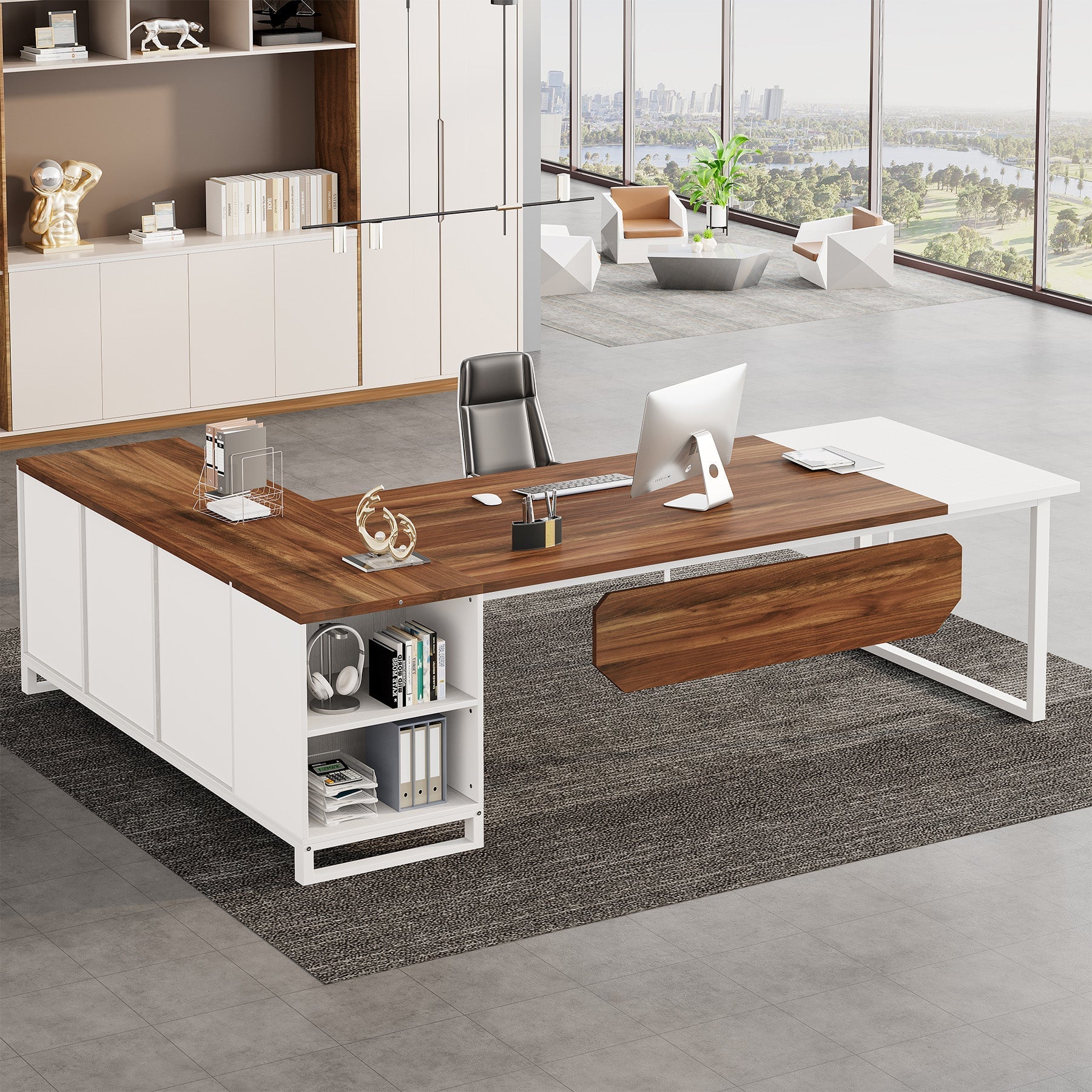 Large L-Shaped Desk, 70.87" Executive Desk with 55" File Cabinet Tribesigns